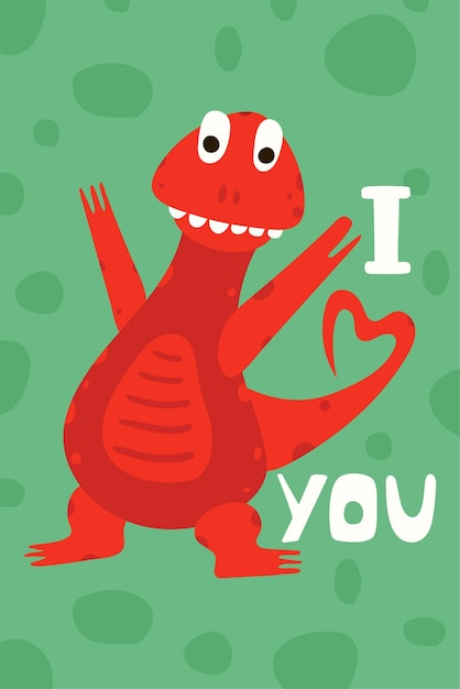 Plakat dla dzieci z zabawnym dinozaurem w stylu cartoon Ładny koncepcja z napisem kocham cię Ilustracja do projektowania pocztówka tekstylia koszula Wektor