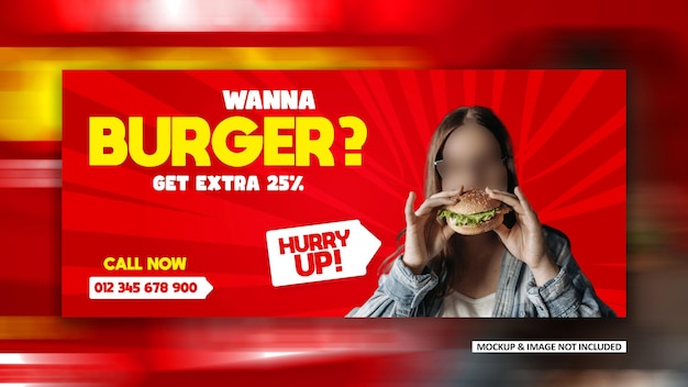 Plik wektorowy plakat dla kobiety z zdjęciem kobiety biorącej zdjęcie kobiety z hamburgerem na nim