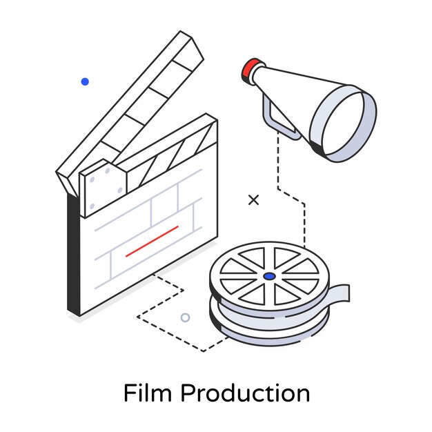 Plakat do produkcji filmowej z kamerą i taśmą filmową.