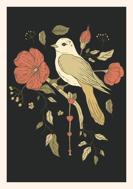 Plakat Do Wydrukowania W Stylu Vintage Z Ptakami I Kwiatami
