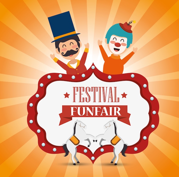 Plakat Festiwalu Funfair Klaun I Konie Zabawy