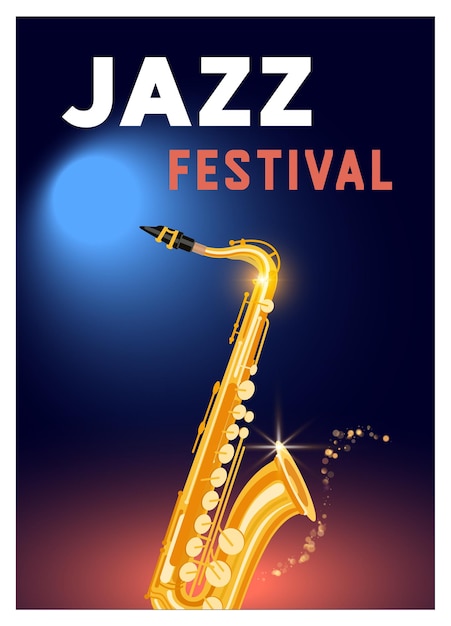 Plakat festiwalu jazzowego ze złotym saksofonem na plakatie