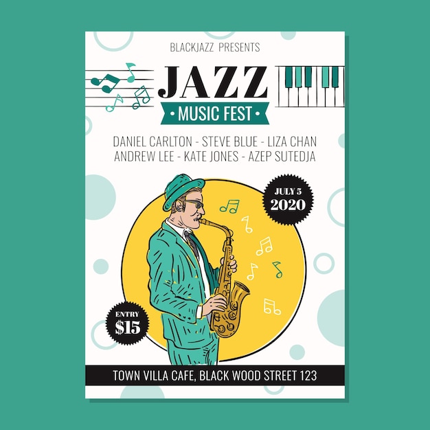 Plik wektorowy plakat festiwalu muzycznego jazz