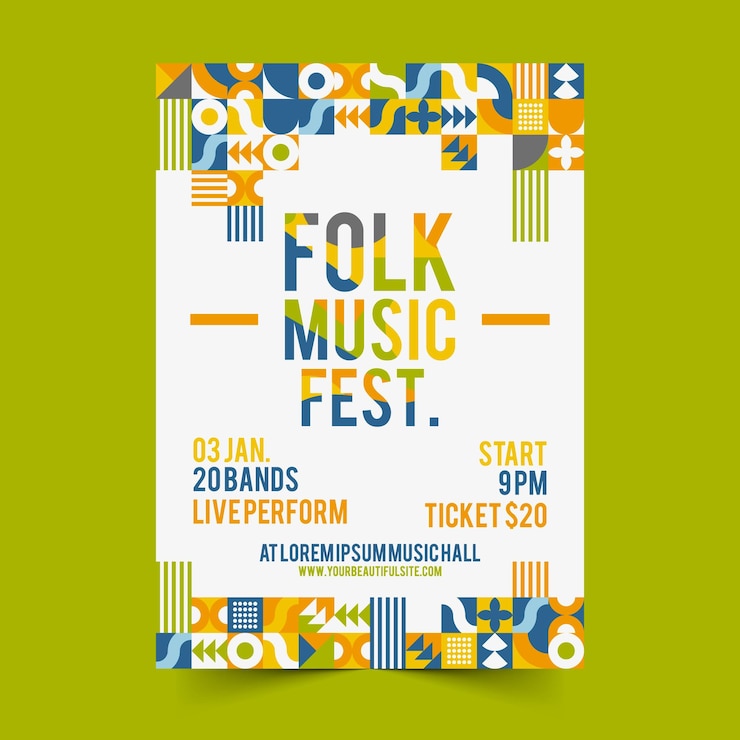 Wektor plakat festiwalu muzycznego na zielonym tle