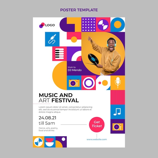 Plakat festiwalu muzyki płaskiej mozaiki