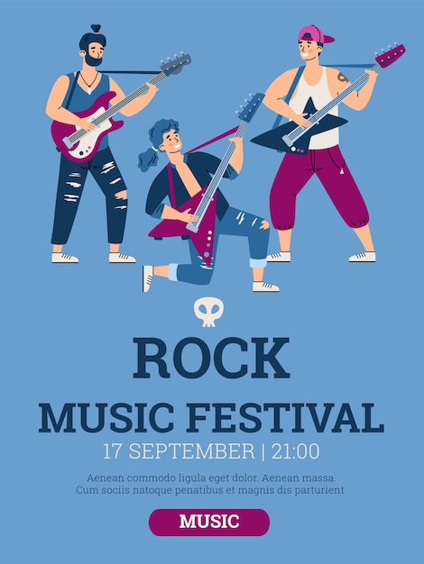 Plik wektorowy plakat festiwalu muzyki rockowej z występami muzyków płaskiej ilustracji wektorowych