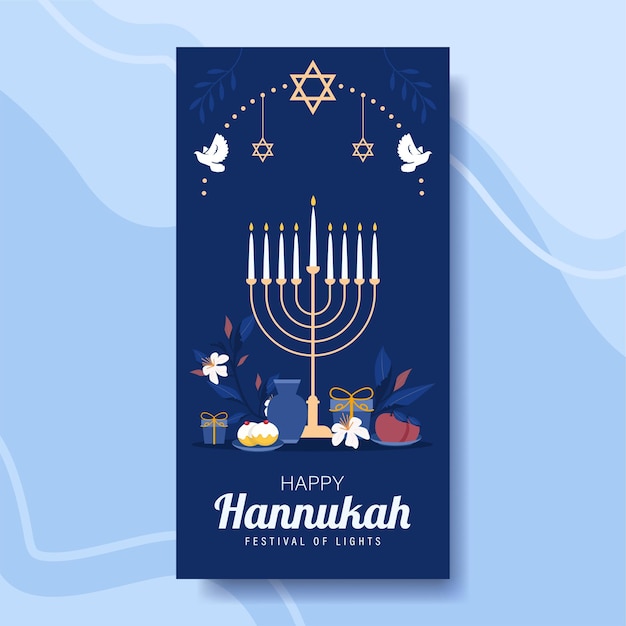 Plakat Happy Chanuka, żydowskie święto świateł. Religijne świąteczne Symbole Ilustracji Wektorowych.