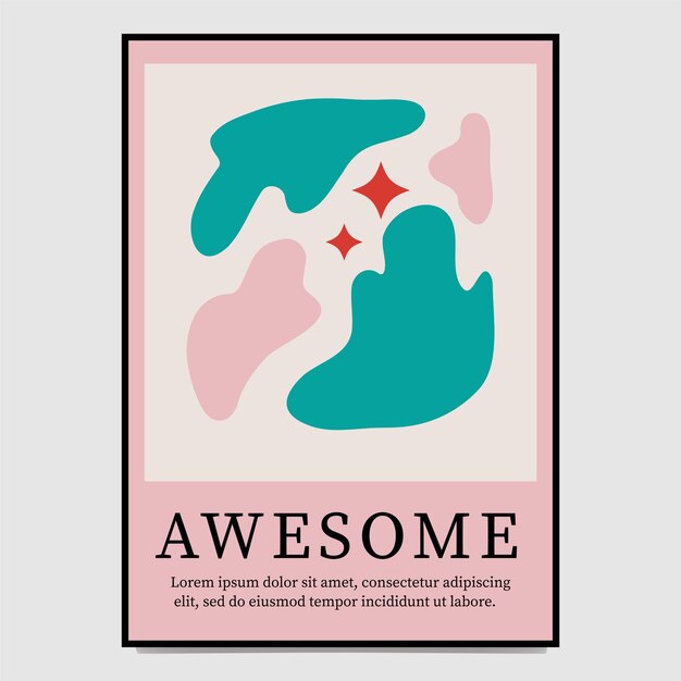Plakat inspirowany sztuką Matisse Turkusowe i różowe plamy w postaci liści modnej prostej grafiki