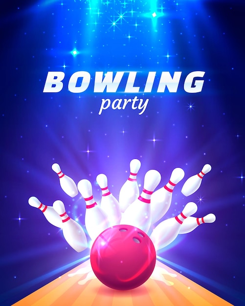 Plakat Klubu Bowling Party Z Jasnym Tłem. Ilustracja Wektorowa