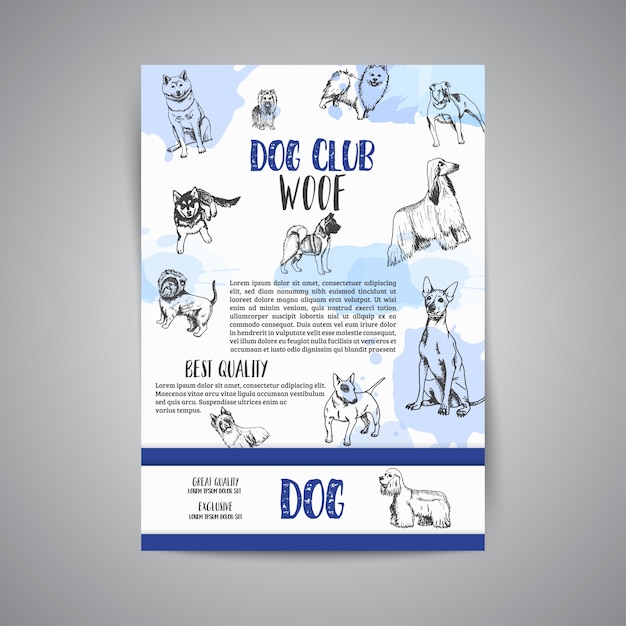 Plakat Klubu Psa Z Ręcznie Rysowane Psy Rasy