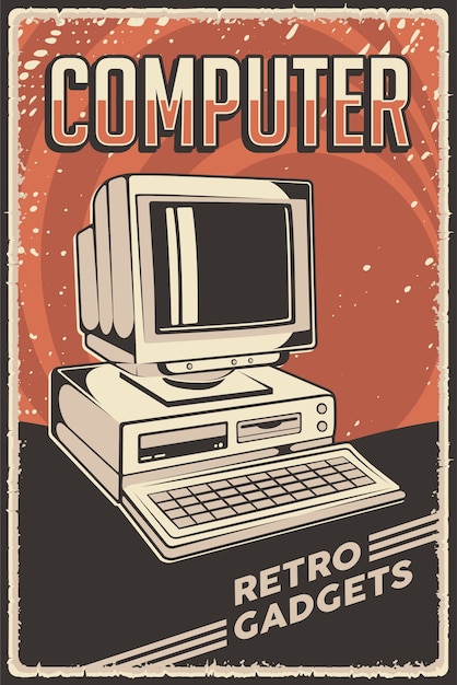 Plik wektorowy plakat komputer osobisty retro gadżety
