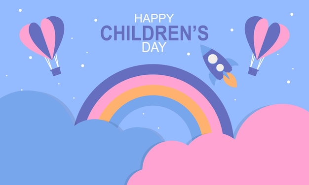 Plik wektorowy plakat na dzień dziecka z tęczą i słowami szczęśliwego dnia dziecka