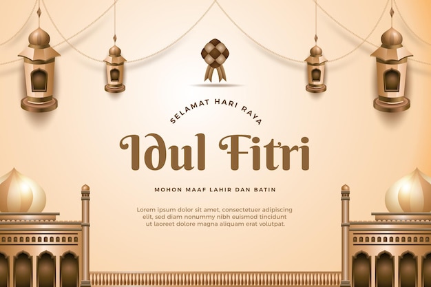 Plakat na dzień ramadanu z mostem i banerem z napisem „indul fifir”