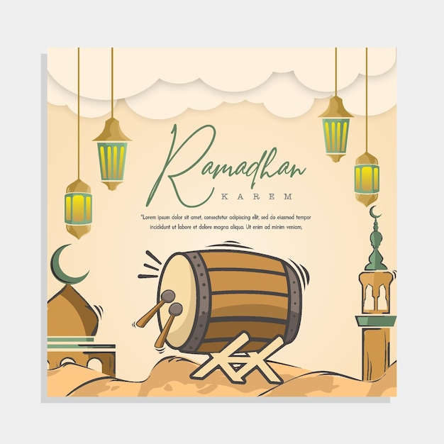 Plik wektorowy plakat na ramadan kareem z beczką i wiszącą na niej latarnią.