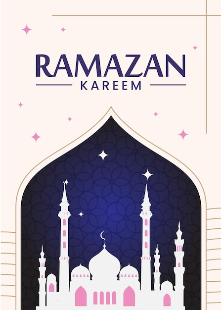 Plakat na ramadan kareem z meczetem i gwiazdą na szczycie