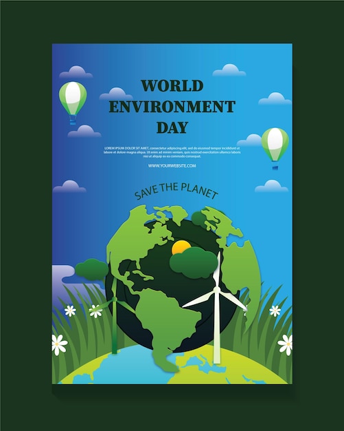 Plakat Na światowy Dzień Ochrony środowiska Z Kulą Ziemską I Balonami.