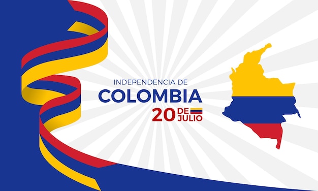 Plik wektorowy plakat niepodległości kolumbii ze wstążką z napisem 20 czerwca.