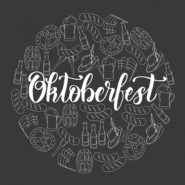 Plakat Obchodów Oktoberfest Z Ręcznie Rysowane Kolorowe Szklanki Piwa