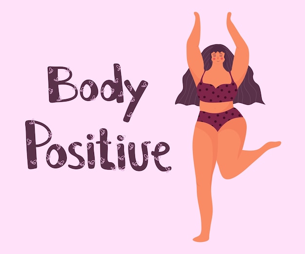 Plik wektorowy plakat pozytywny dla ciała. szczęśliwa kobieta tańczy