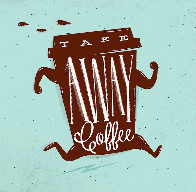 Plik wektorowy plakat prowadzenie filiżankę kawy w stylu retro napis