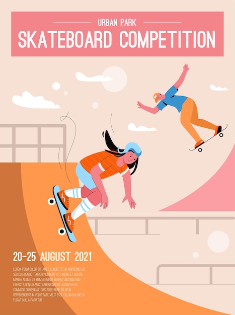 Plakat Przedstawiający Koncepcję Zawodów Deskorolkowych. Projekt Zaproszenia W Miejskim Skateparku.