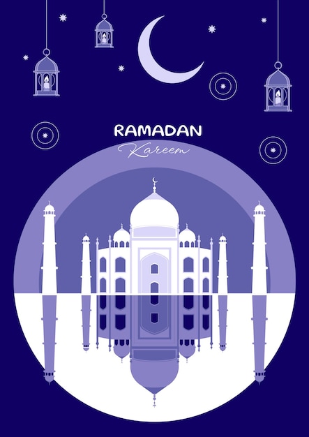 Plik wektorowy plakat ramadan kareem w fioletowych tonach płaski projekt