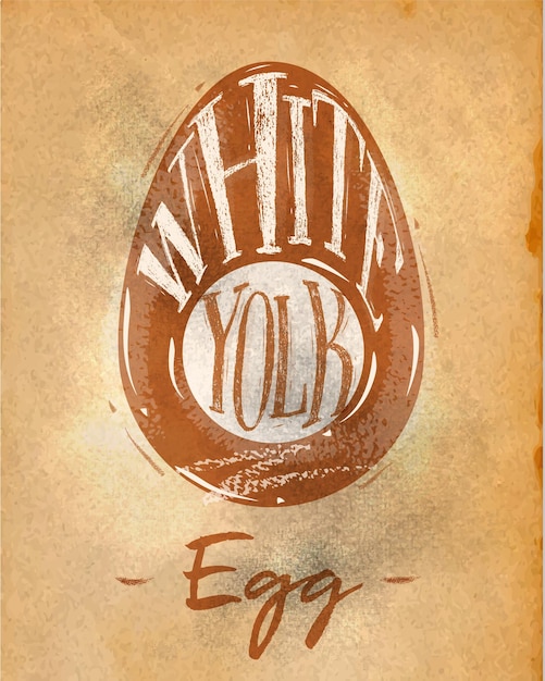 Plakat Schemat Cięcia Jajka Napis Białe żółtko W Stylu Retro Rysunek Na Tle Rzemiosła