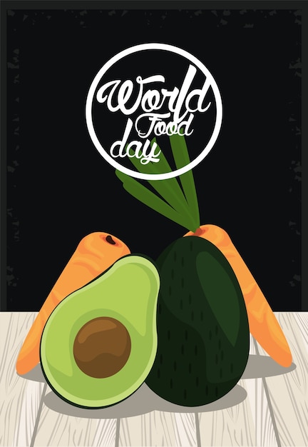 Plakat światowego Dnia żywności Z Warzywami W Konstrukcji Ilustracji Na Drewnianym Stole