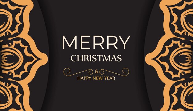 Plakat Szczęśliwego Nowego Roku I Wesołych świąt W Kolorze Czarnym Z Zimowym Ornamentem.