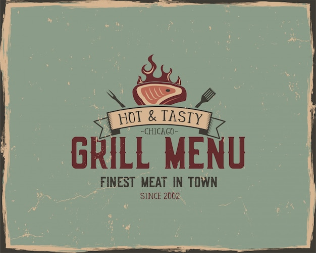 Plik wektorowy plakat typografii z menu steak house i grill. styl retro grunge