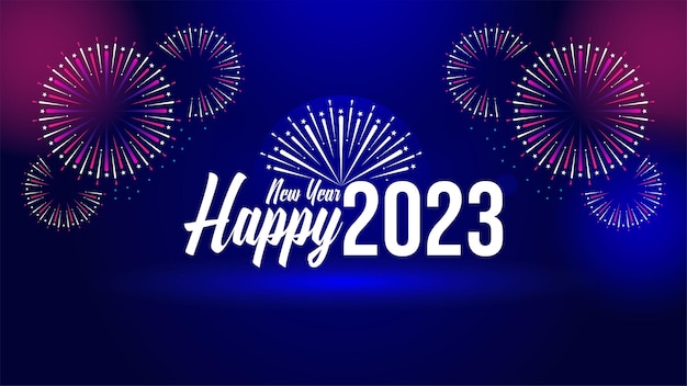 Plakat uroczystości szczęśliwego nowego roku 2023 z projektem fajerwerków
