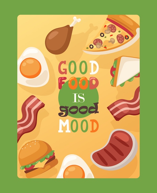 Plakat Z Cytatem Dobre Jedzenie To Dobry Nastrój Ulotka Reklamowa Fast Food Dekoracja Ulicznego Menu Kawiarni
