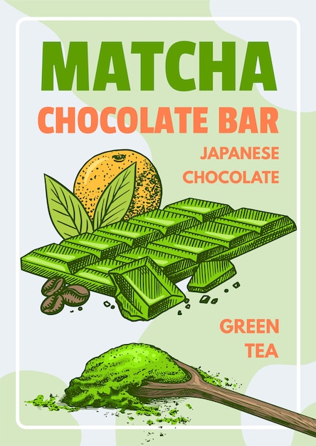 Plakat Z Tabliczką Czekolady Matcha I Zieloną Herbatą