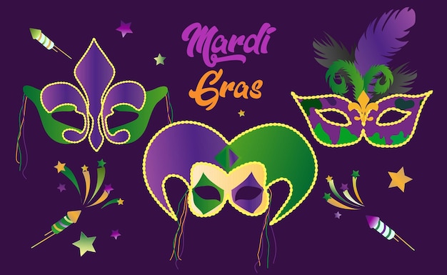 Plik wektorowy plakat z zaproszeniem na karnawał mardi gras. szablon ilustracji wektorowych
