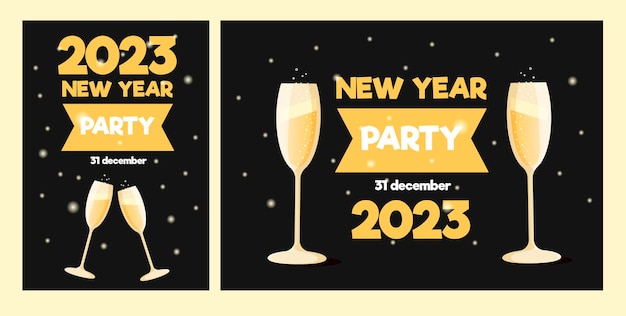 Plik wektorowy plakat z zaproszeniem na nowy rok z kieliszkami szampana 2023
