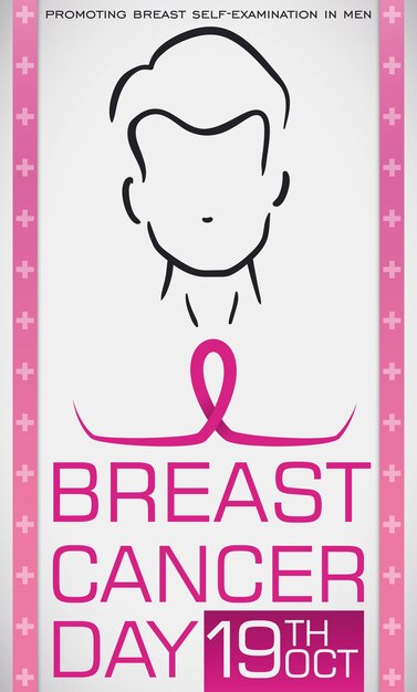 Plakat Z Zarysem Mężczyzny I Różową Wstążką Upamiętniający Październikowy Dzień Raka Piersi