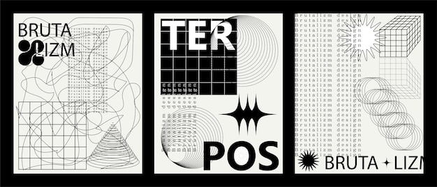 Plik wektorowy plakaty brutalizmu z elementami wektorowymi, materiały graficzne, futuryzm i podstawowe postacie
