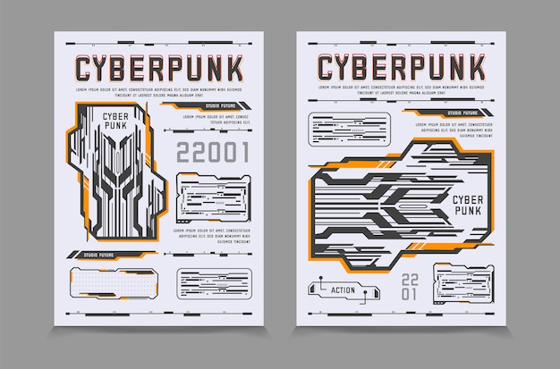 Plakaty z elementami Hud baner cyberpunkowy zaawansowany technologicznie baner z postaciami 3D Vector