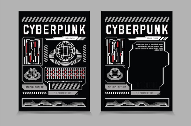 Plakaty z elementami Hud baner cyberpunkowy zaawansowany technologicznie baner z postaciami 3D Vector