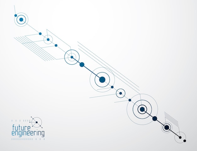 Plik wektorowy plan techniczny, abstrakcyjny szkic inżynierski do wykorzystania w grafice i projektowaniu stron internetowych. wektor rysunek systemu przemysłowego stworzony z linii i okręgów.