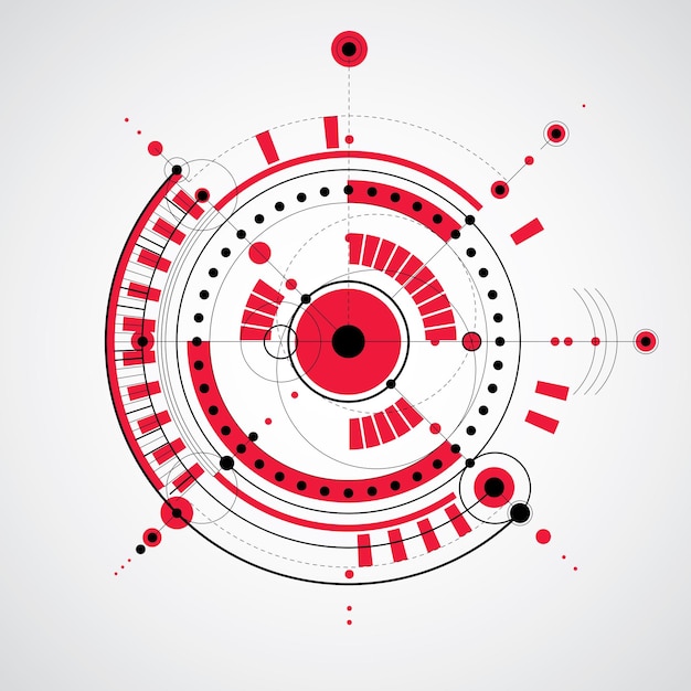 Plan techniczny, cyfrowe tło wektor z elementami geometrycznymi, koła. Ilustracja systemu inżynieryjnego, abstrakcyjne tło technologiczne.