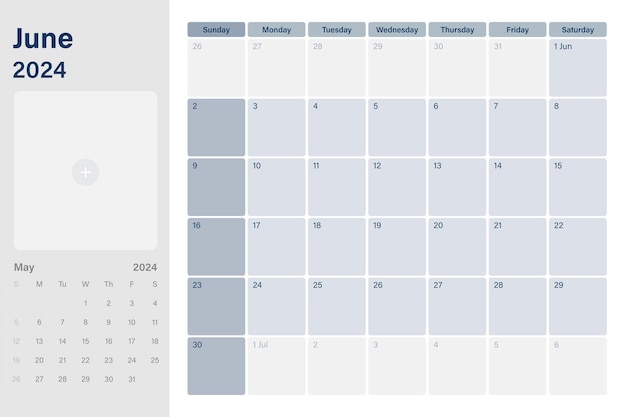 Planer Biurka Kalendarza Czerwca 2024 Z Miejscem Dla Twoich Zdjęć Tygodnie Zaczynają Się W Niedzielę