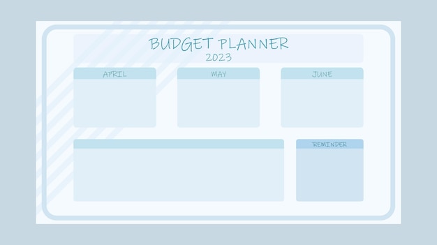 Planer Budżetu 2023 Niebieskie Pastelowe Kolory, W Minimalistycznym Stylu. Miesięczne Ikony, Kwiecień Maj I Czerwiec