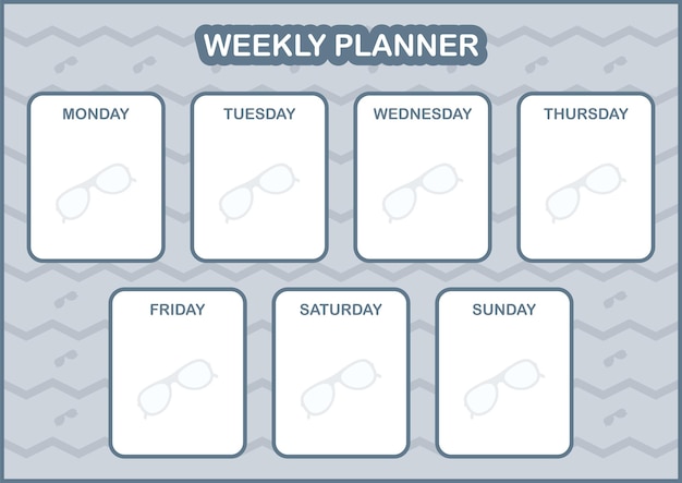 Plik wektorowy planer dzienny i tygodniowy z okularami