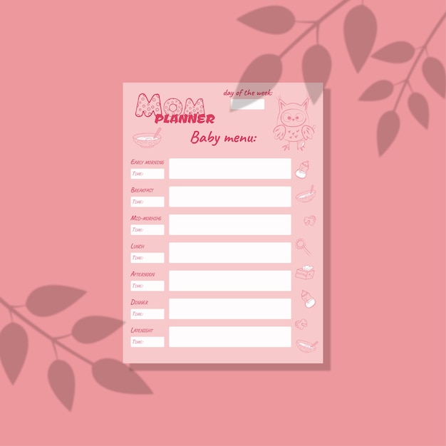 Planer Mama Różowy Baby Menu A4