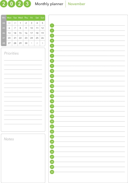 Plik wektorowy planer miesięczny listopad