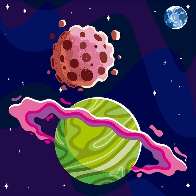 Planeta kosmiczna i asteroida kosmos kosmos orbita ilustracja