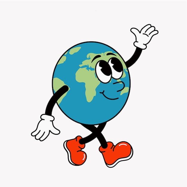 Plik wektorowy planeta ziemia jest postacią retro ilustracji wektorowych w stylu lat 70-tych