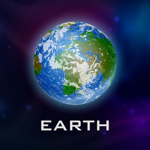 Planeta Ziemia Wektor 3d Realistyczna przestrzeń kosmiczna Planeta w kosmosie Gwiaździste niebo Galaktyka Astronomia Koncepcja eksploracji przestrzeni kosmicznej Szablon Ziemi Zbliżenie