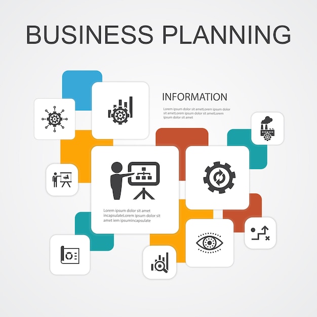 Plik wektorowy planowanie biznesowe infografika 10 linii ikon template.management, projekt, badania, proste ikony strategii